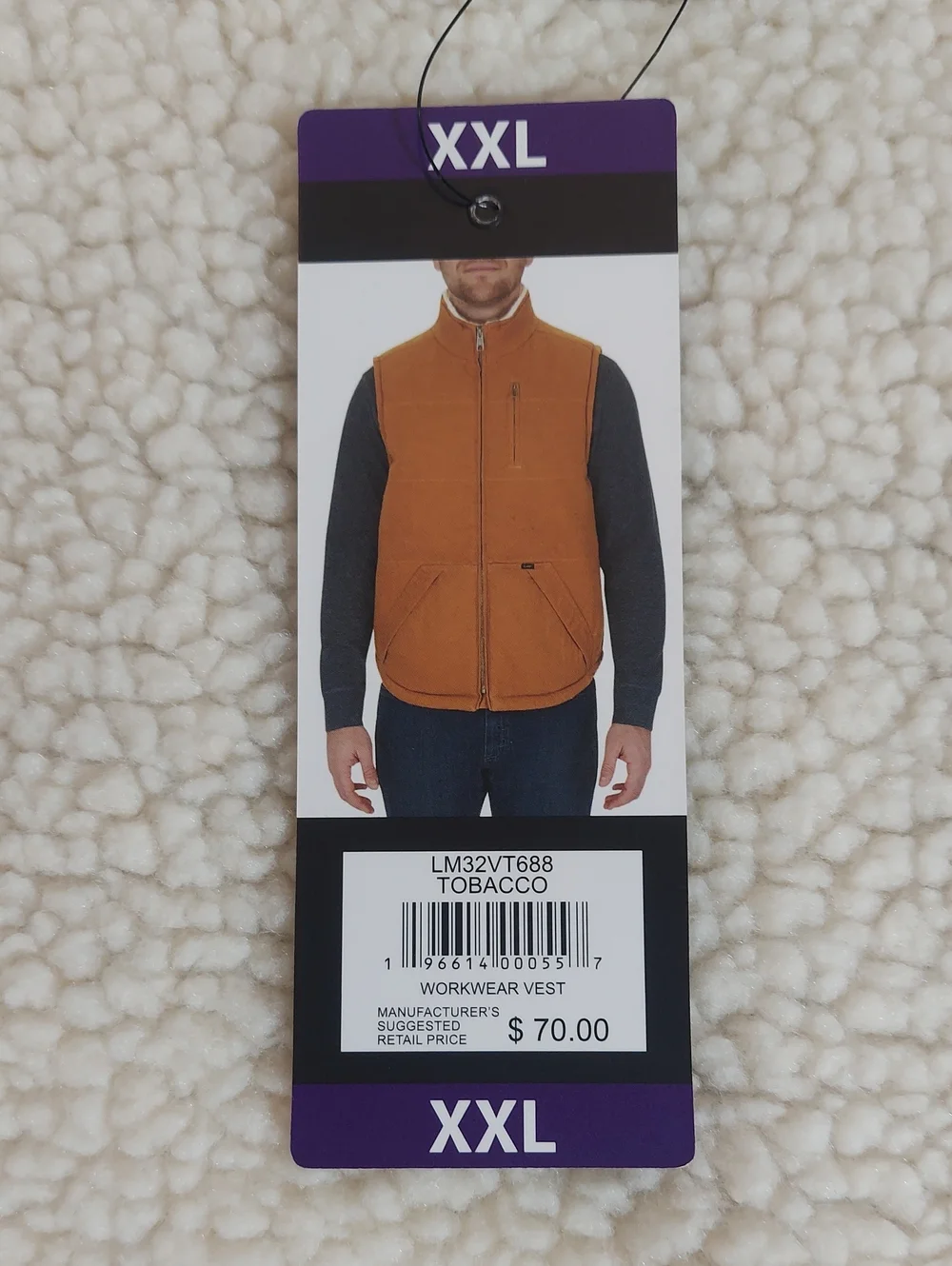 NWT Lee Men's 2X Tan Faux-Sherpa-Lined Workwear Vest Durable Canvas